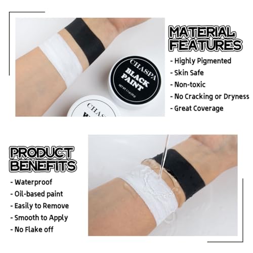 CHASPA Face Paint Black + White Clown Makeup Oil Face Body Paint Set, Halloween SFX Makeup Costume - Image 2