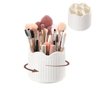 Luxspire Makeup Brush Holder Organizer 360° Rotating 7-Slot White