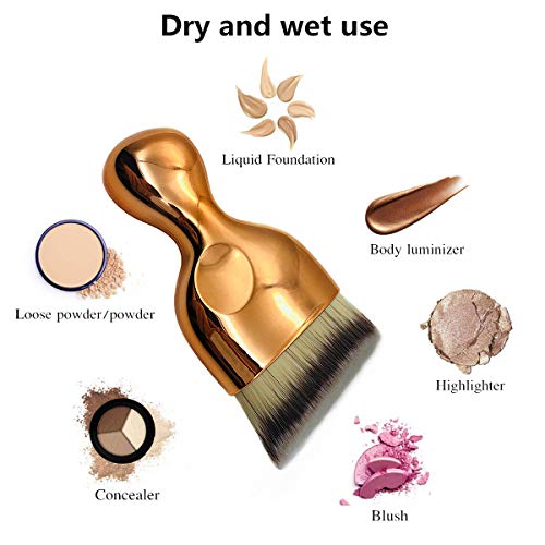 Flat Angle Foundation Brush High Density Face Body Kabuki Makeup Brush (Rose Gold) - Image 2