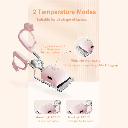 Asimebesty Heated Eyelash Curlers, Metal Silicone Pads, 2 Modes, Rechargeable - Image 3