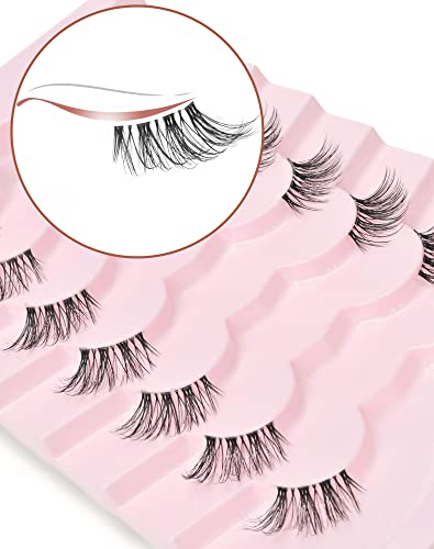Half Lashes Wispy 3D Faux Mink Natural Look Clear Band 7 Pairs C03