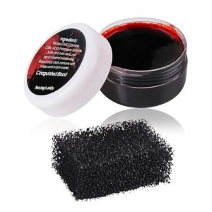 Mysense Halloween Coagulated Fake Blood Gel with Stipple Sponge, SFX Special Effects, 1.1Oz(30g)