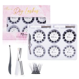 DIY Eyelash Extension, Tinure 3D Individual Cluster Lash Extension Kit (72 Cluster)