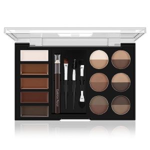 Apooliy Eyebrow Powder & Tint Palette Set 12 Colors 5 Mascara 4 Stencils Brush Pencil