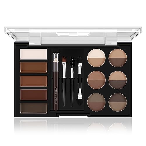 Apooliy Eyebrow Powder & Tint Palette Set 12 Colors 5 Mascara 4 Stencils Brush Pencil