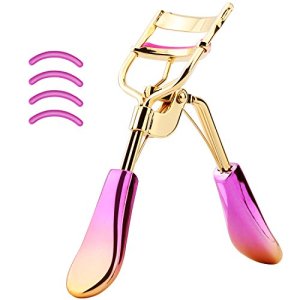 Luxspire Eyelash Curler with 4Pcs Refill Pads, Professional Handle Eye Lash Curler Iron Curling Clip, Rose Red
