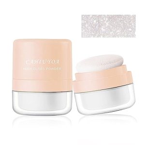 CAHIUYOA Highlighter Powder Makeup,Glitter High Gloss Shimmer Sparkle Powder for Hair Face Body Cosmetics - Pearl White 1g