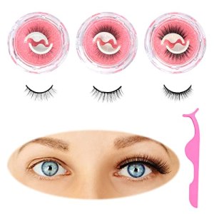Reusable Self Adhesive Eyelashes, 3 Pcs Natural Look Waterproof False Lashes with Eyelash Curler for Women