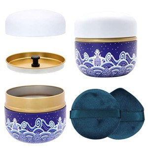FAMALL Large Powder Puff for Body Powder with Container, Soft and Durable (Blue)