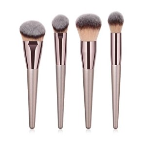 Luxury 10pcs Makeup Brushes Set, Synthetic Hair, Foundation Blending, Powder, Liquid, Cream, Concealer, Contour, Eye Shadow, Blush, Nose Shading, Champagne Gold