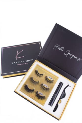 Magnetic Eyelash Kit with Eyeliner and Tweezer | 3 Pairs Natural Looking Reusable Eyelashes False Eyelashes Easy to Use No Glue Needed, Quick Dry, Waterproof
