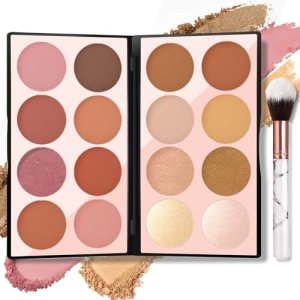 NewBang 16-Color Blush Contour Highlighter Makeup Palette for Cheeks, Shimmer Silky Matte Mineral Face Sculpting Bronzer Blusher Illuminator, Pack of 2