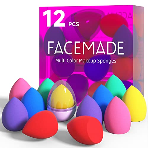 FACEMADE 12 PCS Makeup Sponge Set and 1 Sponge Holder, Beauty Sponges for Liquid, Cream and Powder