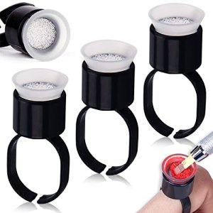 Tattoo Ink Ring Cups - 50Pcs Microblading Pigment Glue Rings with Sponge Ink Cups Caps Permanent Makeup Tattoo Eyelash Eyebrow Extensions Medium Holder