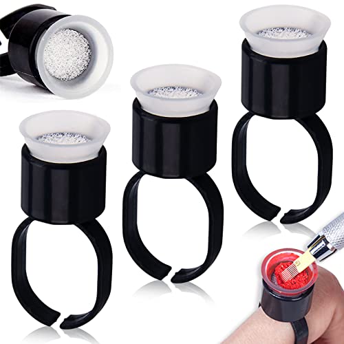 Tattoo Ink Ring Cups - 50Pcs Microblading Pigment Glue Rings with Sponge Ink Cups Caps Permanent Makeup Tattoo Eyelash Eyebrow Extensions Medium Holder