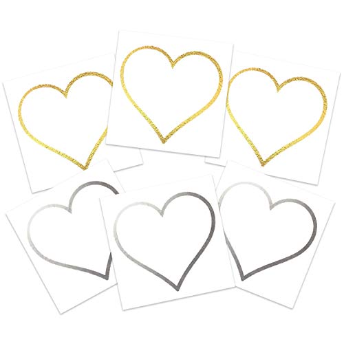 Gold & Silver Heart Outline Temporary Tattoos Skin Safe MADE IN THE USA