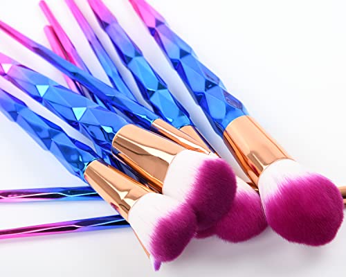 Professional Rose Gold Unicorn Makeup Brush Set 10 Pcs Blue - Image 2