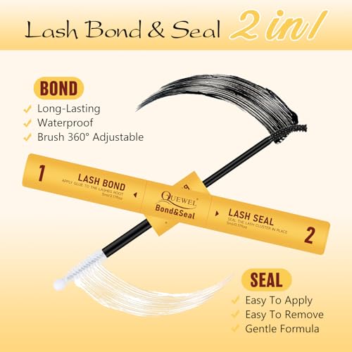 QUEWEL Lash Extension Kit, Clusters Bond & Seal, Applicator Tool, Glue Remover, Natural Look (FDD-H01-kit) - Image 46