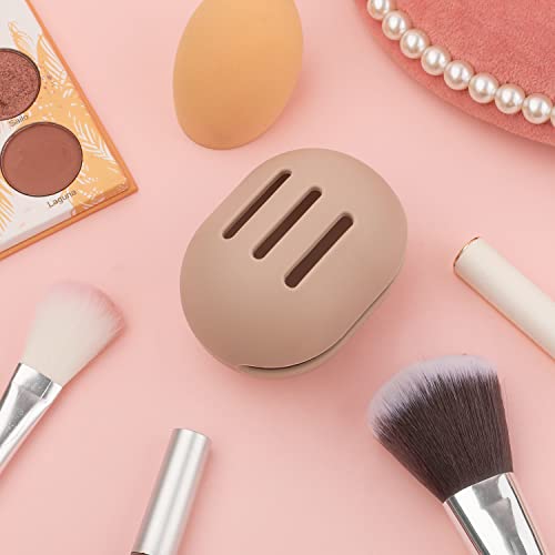 Makeup Sponge Holder Silicone Beauty Blender Reusable Washable Travel Container (Khaki) - Image 2