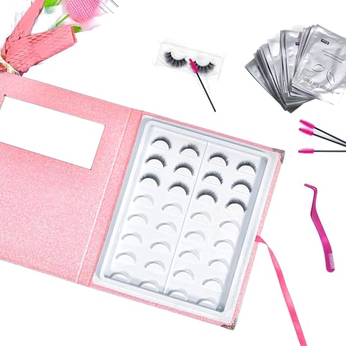 False Eyelash Storage Book Protable 16 Pari Eyelashes Organizer Holder Case Lash Contanier Box Glitter Cover Pink YiQiYi - Image 3