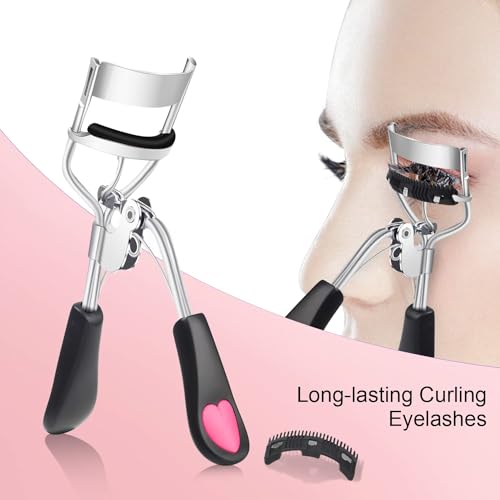 HOXBEIT Eyelash Curler Kits, D Curl with 8 Silicone Refill Pads, Tweezers - Image 4