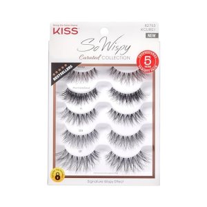 Kiss Lashes Curated Collection 01 Black 5 Pairs - Wispy Lashes, Crisscross Pattern, Natural Look