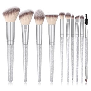Makeup Brushes, MAANGE 10 Pcs Crystal Makeup Brush Set Professional Travel Premium Synthetic Foundation Powder Blush Eyeshadow Brush Kit (Silver)