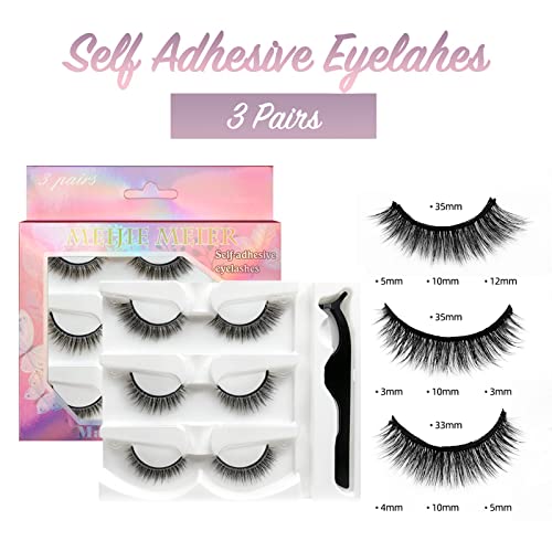 Reusable Self-adhesive Fake Eyelashes - Natural Look Fluffy Curly False Eyelashes without Glue - Faux-mink Wispy Cat Eye Fake Lashes Clusters - 3D Effect Fairy Long Curly Lashes (3 Pairs) - Image 4