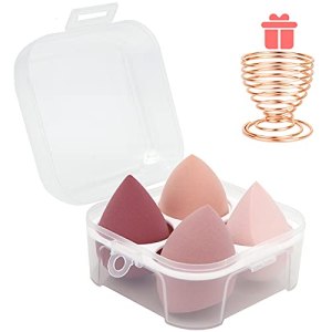 Makeup Sponges Set - 4 Beauty Blenders with 1 Holder and Egg Case, Flawless for Cream, Powder and Liquid (Pink) Leeshine 6 Piece Set