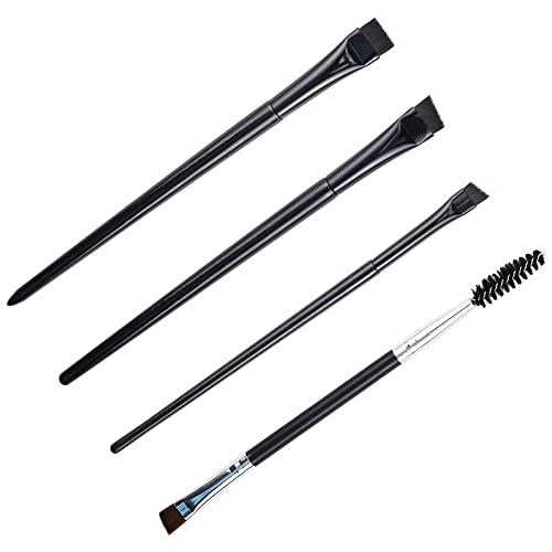 4 Pcs Eyeliner Brush Kit, Fine Angled Eyeliner Brush Flat Slanted Thin Eyebrow Brush Double-Ended Angled Eye Brow Brush Concealer Brushes Synthetic Bristles