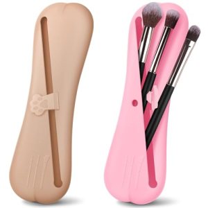 Silicone Makeup Brush Holder with Anti-Fall Button - Portable Cosmetic Organizer