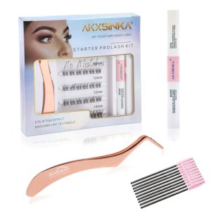 DIY Lash Extension Kit, Akxsinka Individual Lashes Kit with Applicator Tool, Lash Bond & Seal Glue, Super Thinband Cluster Lashes Starter Kit (Natural, C Curl, Level2)