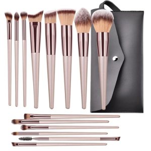 TenMerSly Makeup Brushes Set, 14 Pcs Eyeshadow Eyebrow Foundation Blush Face Powder Kit, Professional Soft Cosmetic Tool Set, Champagne