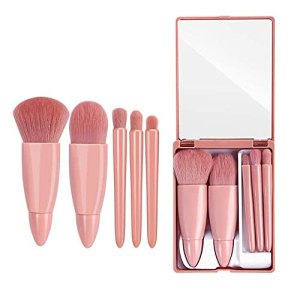 Travel Makeup Brush Set, COSHINE 5pcs Compact Cosmetic Brushes with Mirror