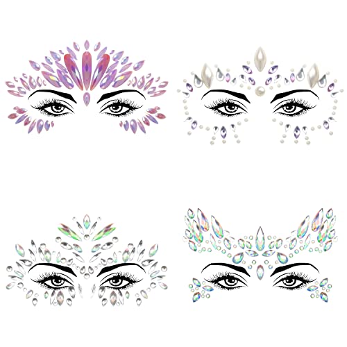 Face Jewels Sticker, 4pcs Rhinestone Mermaid Temporary Tattoo Stickers