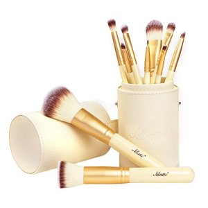 Matto Makeup Brushes 10-Piece Golden Set with Brush Holder for Flawless Finish