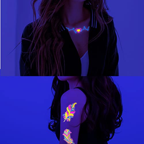 Neon Temporary Tattoos, 100+ Designs, Glow in The Dark, Halloween Party Supplies, Waterproof - Image 4