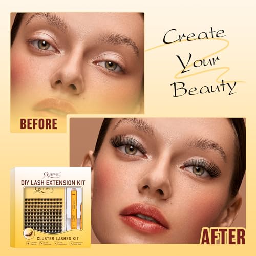 QUEWEL Lash Extension Kit, Clusters Bond & Seal, Applicator Tool, Glue Remover, Natural Look (FDD-H01-kit) - Image 48