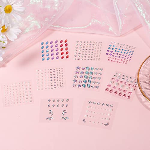 KINBOM 9 Sheets Face Gems Stickers, Self-Adhesive Rhinestones for Makeup Face Diamonds Face Jewels Stick on Pearl Stickers for Face Eye Body Nail Festival Party - Image 2
