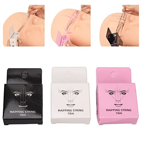 Microblading String Measure 32.8ft 3pcs Pre Inked Eyebrow Mapping Black White Pink Yosoo