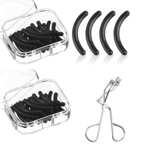 CuiCanfla 60 Pcs Eyelash Curler Replacement Pads, Clear Storage Box
