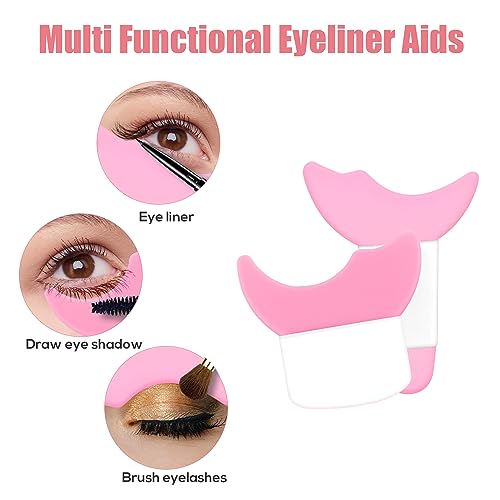 4pcs Eyeliner Guide Tool, Multi-Purpose Eyeliner Stencils Wing Tips Eyeliner Eyeshadow Applicators Silicone Marscara Guard (Pink) LUTER - Image 3
