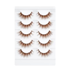 Brown False Eyelashes 3D Clear Band Cat Eye Wispy Lashes Natural Look Short Soft Reusable (5 Pairs-B200)