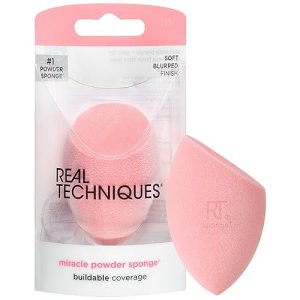 Real Techniques Sponge + Miracle Powder Sponge Makeup Blender, Beauty Sponge, Microfiber Technology, Pink, 100% Vegan