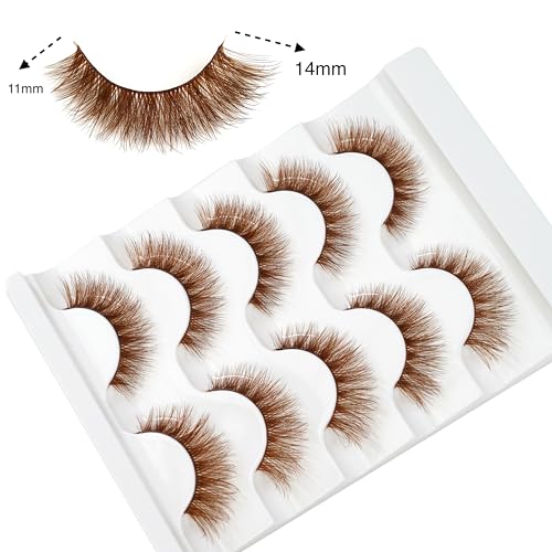 Brown False Eyelashes 3D Clear Band Cat Eye Wispy Lashes Natural Look Short Soft Reusable (5 Pairs-B200) - Image 5