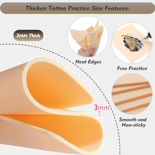 Rayyl 3mm Tattoo Skin Practice - 10Pcs Silicone Double Sides 7.4x5.6" for Beginner & Experienced Artist - Image 5