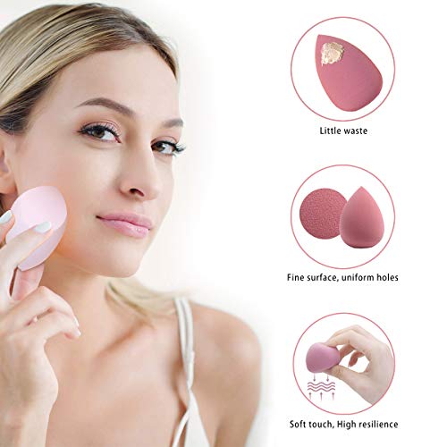 Makeup Sponges Set - 4 Beauty Blenders with 1 Holder and Egg Case, Flawless for Cream, Powder and Liquid (Pink) Leeshine 6 Piece Set - Image 2