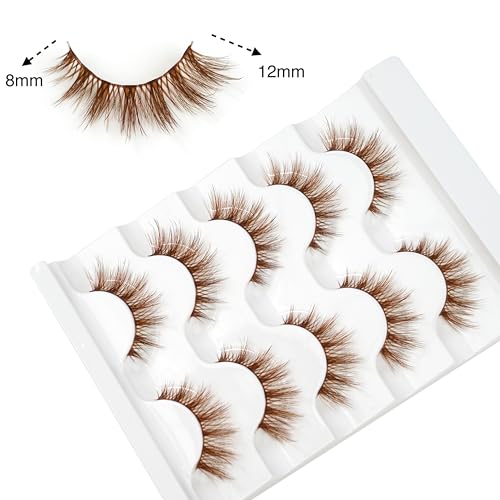 Brown False Eyelashes 3D Clear Band Cat Eye Wispy Lashes Natural Look Short Soft Reusable (5 Pairs-B200) - Image 11