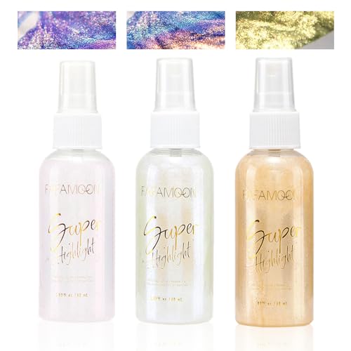 3PCS Body Glitter Spray, for Face Hair Body Glitter, Shimmer Sparkle Powder Makeup Spray for Prom, Festival Rave & Party RoseFlower