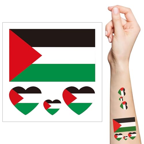 KUIING 10 Sheets Palestine Flag Temporary Tattoo Stickers, Waterproof Fake Tattoos Body Art Sticker